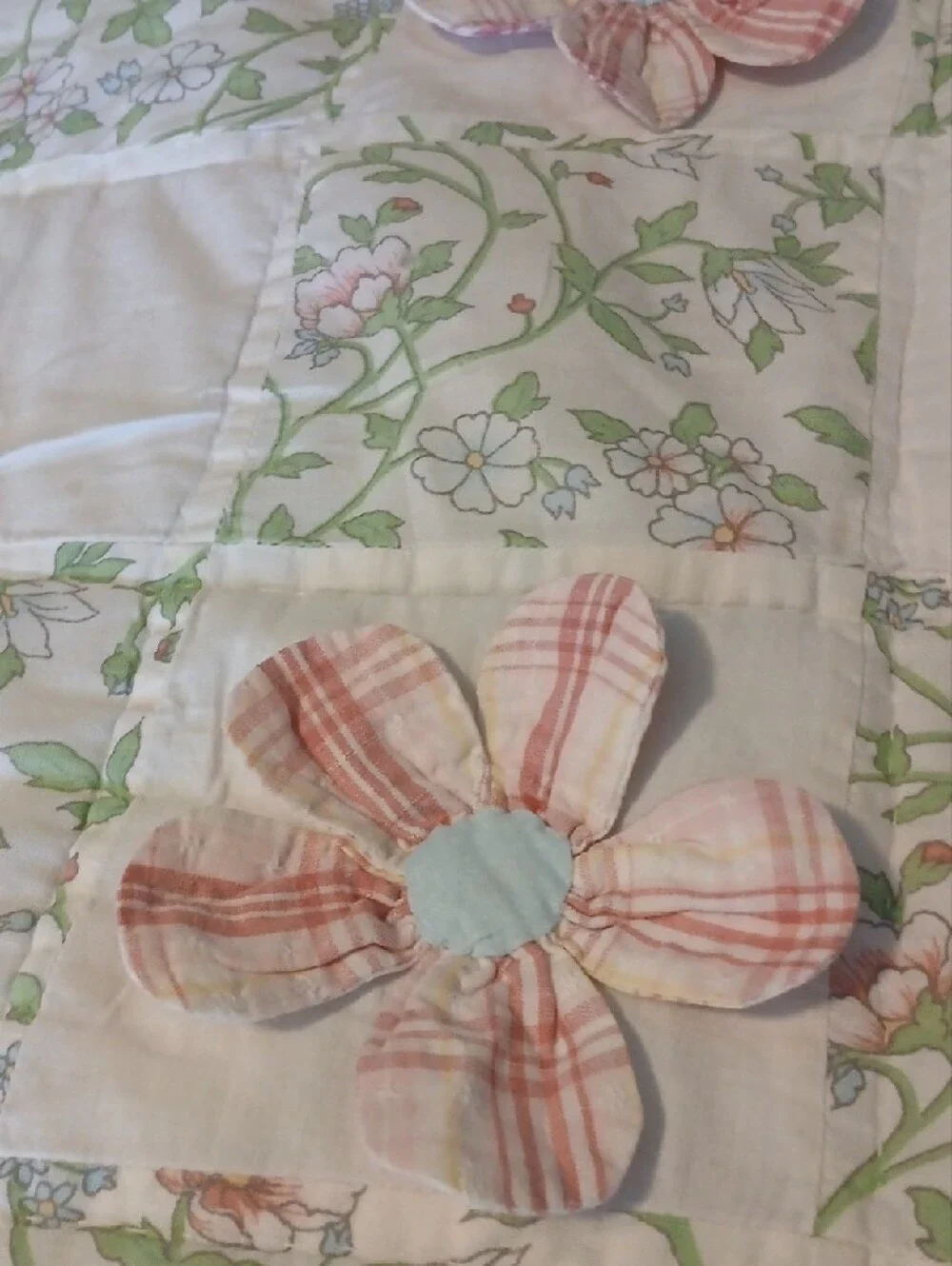 Vintage-Inspired Cream Quilt with Pink Floral Appliqués